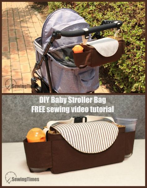 DIY Baby Stroller Bag FREE sewing video tutorial Stroller Bag Diy, Stroller Bag Pattern, Diy Baby Stroller, Dipper Bag, Sew Ideas, Stroller Organizer, Kids Sewing, Stroller Bag, Bag Pattern Free