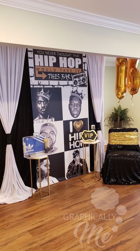 Hip Hop Birthday Party Ideas | Photo 1 of 14 Hip Hop Backdrop Party Ideas, 50 Cent Theme Party, Rap Party Decorations, 90s Rapper Theme Party, Hip Hop Trunk Or Treat, Rnb Party Decorations, Hiphop Party Decorations, Rod Wave Party Ideas, 90s Hip Hop Theme Party Ideas