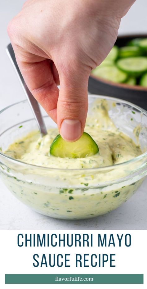 Make this easy chimichurri mayo sauce by combining mayo and chimichurri. Just whisk until smooth and you have a delicious homemade condiment! It's great slathered on chicken sandwiches, spread on burgers, or as a perfect accompaniment for grilled chicken, salmon or steak. You can make it with homemade chimichurri or take a shortcut by using a premade variety from the store. It's delicious either way! Best Aioli, Chicken Sandwich Spread, Aioli Sauce Recipe, Potatoes And Vegetables, Easy Sauce Recipe, Chimichurri Sauce Recipe, Homemade Aioli, Easy Salad Dressing Recipes, Aioli Sauce