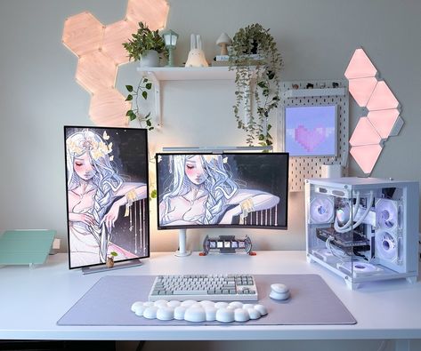 hi hello 𖤐⭒๋࣭ ⭑ happy monday, it’s officially fall and ♎️ szn… any fellow libras on here 👀 as always time has been flying by, who has been decorating for fall/halloween already? —-🍂——- desk setup | pc gamer | gaming setup | desk inspo | soft aesthetic | cozy gaming | white desk setup • • #cozygamer #cozygamingsetup #cozysetup #gamingsetup #desksetup #pcsetup #setupinspiration #setuptour #gaming #pc #softaesthetic #whitesetup Cozy Setup Pc, Setup Gamer Aesthetic, White Gaming Setup, Pc Setup Aesthetic, White Desk Setup, Streaming Room, Setup Pc, Decorating For Fall, Cozy Gaming