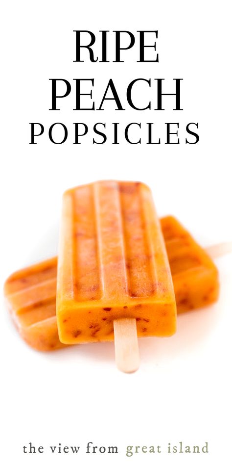 Ripe Peach Popsicles --- the next best thing to sinking your teeth into a fresh picked peach...let the juice dribble down your chin! #easy #recipe #popsicles #summer #peach #diypopsicles #healthy #dessert #fruitpopsicles #summerdessert #kids #fruit #snack #stonefruit #frozen Homemade Fruit Popsicles, Peach Popsicles, Peach Coffee, Healthy Popsicle Recipes, Island Recipes, Healthy Popsicles, Fruit Popsicles, Quick Dishes, Peach Desserts