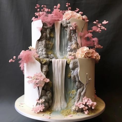 Cake Waterfall, Waterfall Cake, Barbie Dress Cake, Crazy Wedding Cakes, Fantasy Cake, Beautiful Cake Designs, Forest Cake, Creative Birthday Cakes, Themed Birthday Cakes