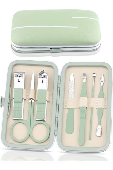 Lorvain Manicure Set, 7PCS Professional Grooming Care Tools Men Women Nail Clipper Set Stainless Steel Toe Finger Nail Clippers with Portable Travel Case Pedicure Care Tools for Travel or Home (Green) Diagonal Nails, Hand And Foot Care, Home Green, Tweezers Eyebrows, Mens Tools, Pedicure Kit, Nail Cuticle, Womens Nails, Clean Nails