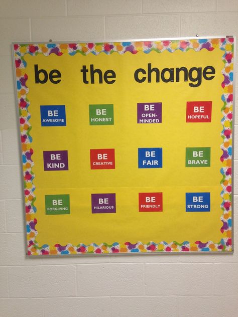 Be the Change Middle School Bulletin Board Be The Change Bulletin Board, Middle School Bulletin Board, Middle School Bulletin Boards, Form Board, Grade 7, Be The Change, School Bulletin Boards, School Board, Board Ideas