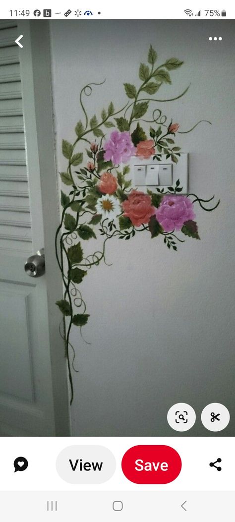 Bedroom Wall Mural Diy, Outlet Painting Ideas, Simple Wall Paintings, Wall Drawings, Whimsical Bedroom, Ceiling Murals, Flower Bedroom, Art Deco Bathroom, Room Wall Painting