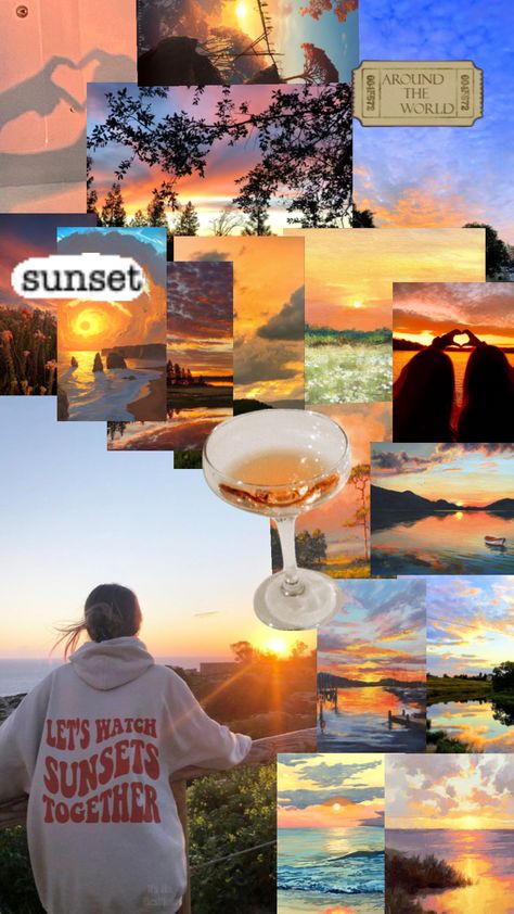 Let’s watch sunsets together #nature #Sunset #sunsets #BeingTogether #Beauty #Vibes#Aesthetic #AestheticBoard #CollageArt #Collage#wallpaper #love. Sunset Aesthetic Collage, Collage Sunset, Sunset Collage, Wallpaper Love, Beauty Vibes, Collage Wallpaper, Sunset Aesthetic, Aesthetic Collage, Collage Art