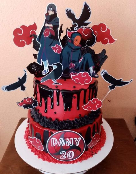 Anime Cakes Birthday Naruto, Akatsuki Cake Ideas, Itachi Birthday Cake, Itachi Cake Ideas, Akatsuki Birthday Party, Kakashi Cake, Akatsuki Cake, Naruto Cake Ideas Birthdays, Naruto Birthday Cake