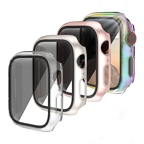 Jomitvp 4 Pcs Hard PC Case Compatible for Apple Watch Series 7/8/9 45mm with [Anti- Peeping] Glass Screen Protector, All Around Protector Bumper Frame Cover for iWatch Smartwatch Apple Watch Series 6, Apple Phone Case, Pc Case, Pc Cases, Apple Phone, Wearable Technology, Apple Watch Series, Glass Screen, Screen Protectors