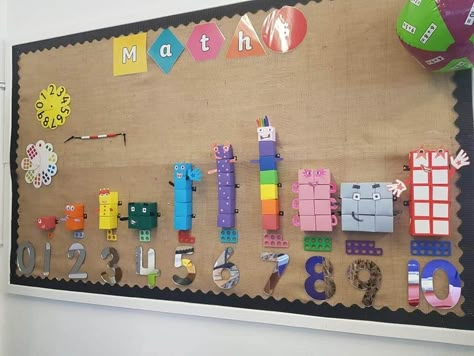 Maths Displays Eyfs, Year 1 Birthday Display, Numberblocks Display Eyfs, 3d Classroom Displays, Maths Corner Preschool, Literacy Display Eyfs, Numberblocks Activities Eyfs, Reception Maths Display, Reception Classroom Displays