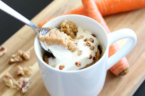 Carrot Cake in a Mug Personal Carrot Cake, Cup Deserts, Carrot Cake In A Mug, Carrot Cake Mug Cake, Microwave Cakes, Personal Desserts, Cake In A Mug, Easy Mug Cake, Savory Cakes