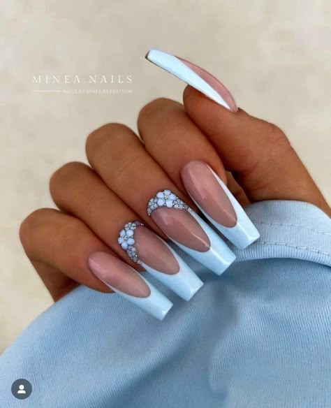 Blue Wedding Nails, Almond Nails Designs Summer, Light Blue Nail Designs, Matted Nails, Nail Art Cute, Light Blue Nails, Baby Blue Nails, 2023 Nails, Nails French Tip