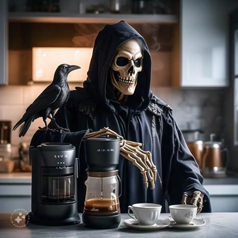 Coffee Skull, Horror Coffee, Coffee Good Morning, Happy Halloween Pictures, Coffee Meme, Witch Pictures, Halloween Clip Art, Halloween Wallpaper Cute, Morning Memes