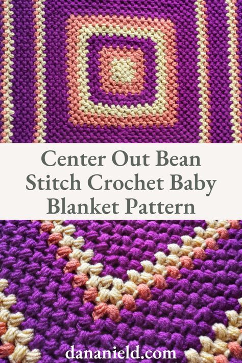 Center Out Bean Stitch Crochet Baby Blanket Pattern – Dana Nield Crochet Bean Stitch Blanket, Bean Stitch Crochet, Free Baby Blanket Patterns, Crochet Baby Blanket Pattern, Crochet Baby Blanket Free Pattern, Bean Stitch, Granny Square Crochet Patterns Free, Half Double Crochet Stitch, Sewing Machine Basics