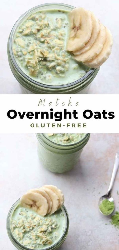 Matcha Overnight Oats Recipe, Matcha Overnight Oats Chia Seeds, Overnight Oats Healthy Low Calorie, Clean Eating Overnight Oats, Healthy Clean Eating Breakfast, Recipes Overnight Oats, Chia Seed Overnight Oats, Overnight Oats Healthy Clean Eating, Low Calorie Overnight Oats