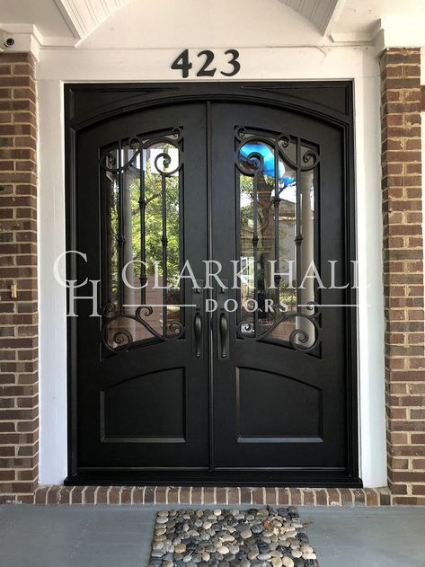 Iron Double Doors Front Entry, Double Entrance Door, Ornate Door, Custom Exterior Doors, Front Door Inspiration, Double Door Entrance, Double Doors Exterior, Custom Front Doors, Iron Door Design