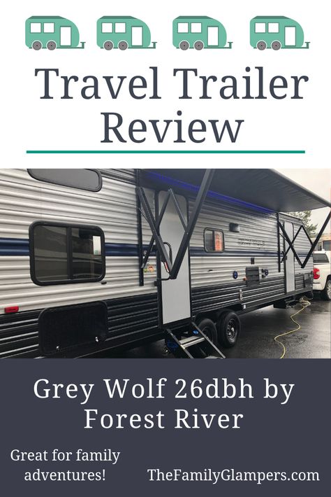 Family adventures await in the Grey Wolf 26dbh Travel Trailer! Check out our review of this model, including lots of photos. Grey Wolf Camper Hacks, Rv Models, Travel Trailer Decor, Travel Trailer Living, Trailer Organization, Rv Interior Remodel, Trailer Storage, Camper Hacks, Old Campers