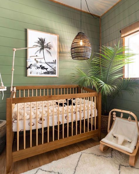 Nursery Ideas Beach, Tropical Baby Nursery, Surfer Nursery, Florida Nursery, Beach Theme Nursery, Green Baby Nursery, Jackson Dean, Surf Nursery, Nursery Interior