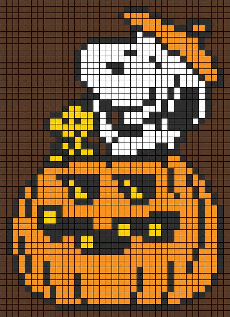 Alpha pattern #104156 variation #302325 | BraceletBook Small Square Perler Bead Patterns, Fall Pixel Art, Crochet Templates, Amigurumi Projects, Tapestry Ideas, Snoopy Dog, Dog Pumpkin, Pumpkin Hat, Crochet Design Pattern