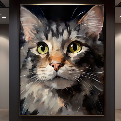 Animal Oil Painting, Cat Portrait Painting, Black Cat Painting, Animal Art Projects, Portrait Oil Painting, Cat Artwork, Cat Portrait, Pet Memorial Gifts, Portraits From Photos