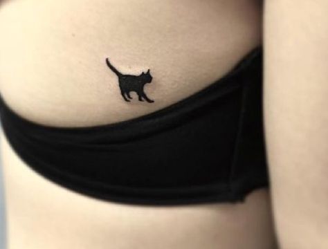 Hidden Cat Tattoo, Dainty Black Cat Tattoo, Black Cat Tattoos For Women, Dead Cat Tattoo, Simple Black Cat Tattoo, Black Cat Tattoo Ideas, Cat Tattoos Ideas, Black Cat Tattoo, Cat Tattoo Ideas