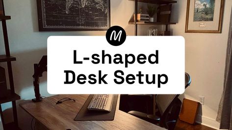 “I contemplated countless types of desk setups and eventually settled on the L-shaped desk design with the bookshelves on either side” L Shaped Desk Setup, Feng Shui Office, L Desk, Desk Setups, Shaped Desk, Construction Documents, My Workspace, Bookshelf Speakers, Wire Management