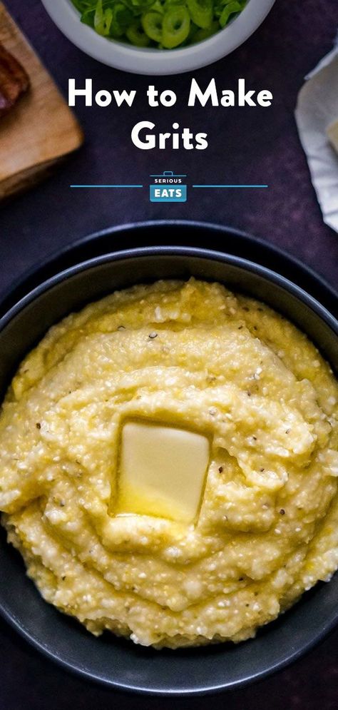 Creamy Grits Recipe, Hominy Grits, Cooking Knowledge, Instant Grits, Grain Salads, Canned Hominy, How To Cook Grits, Meatless Mains, How To Cook Polenta