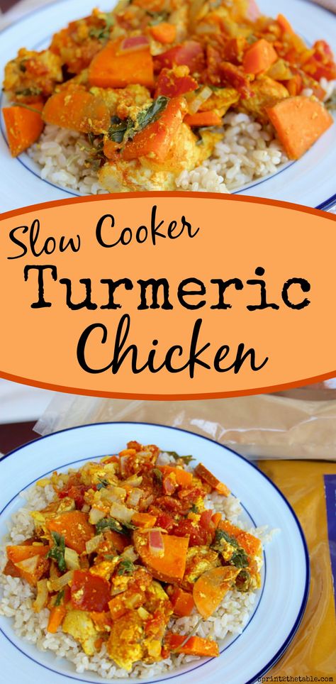 Slow Cooker Turmeric Chicken Tumeric Chicken Recipes, Turmeric Chicken, Chicken Cooker, Serve Over Rice, Healthy Budget, Turmeric Recipes, Cooking For A Crowd, Cooking On A Budget, Family Cooking