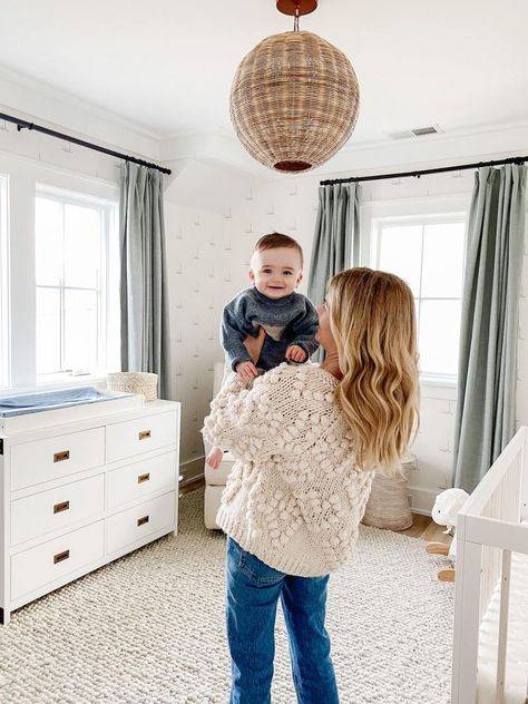 Curtains Nursery Neutral, Nursery With Green Curtains, Sage Green Curtains Nursery, Light Green Boys Room, Boy Nursery White Crib, Green Nursery Curtains, Light Green Nursery Boy, White Crib Boy Nursery, Curtains In Nursery