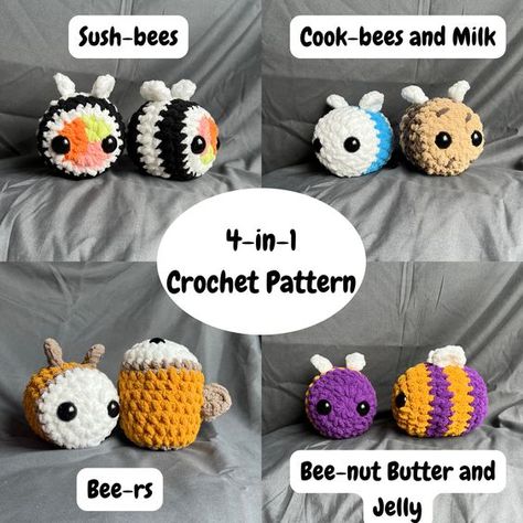 Amigurumi pattern Bumble Bee Crochet Hat, Bee Themed Crochet, Rainbow Bee Crochet, Fun Stuff To Crochet, Free Written Crochet Patterns, Bumble Bee Crochet Pattern Free, Crochet One Skein Projects, Chenille Yarn Projects, Chicken Nugget Crochet Pattern