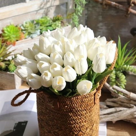 Cheap Wedding Bouquets: Affordable Designs | Budget-Friendly Tulips Bouquet, Artificial Tulips, Bridal Bouquet Flowers, Tulip Bouquet, House Bedroom, Real Touch Flowers, Tulip Flower, Flower White, White Tulips