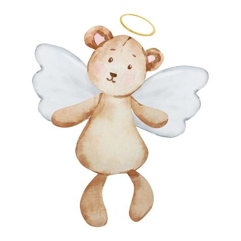 Angel Teddy Bear, Care Bear Tattoos, Angel Bear, Bear Drawing, Baby Illustration, Bear Tattoo, Baby Angel, Care Bears, Premium Vector