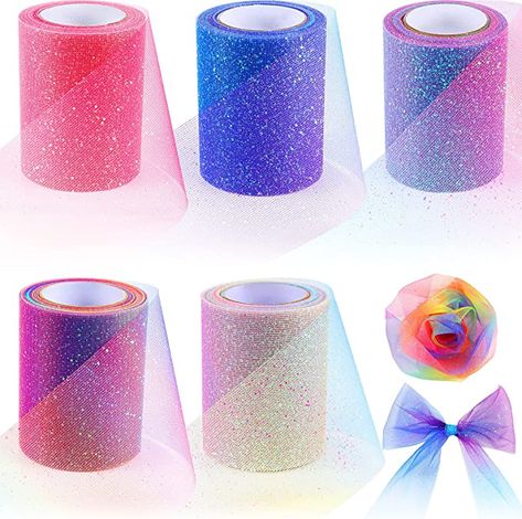 Cloth Craft, Netting Fabric, Diy Tulle, Fabric Glitter, Glitter Ribbon, Gift Ribbon, Rainbow Glitter, Graduation Decorations, Wedding Fabric