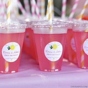 Pink Lemonade Party: Emerson is 2! - Chickabug Pink Lemonade Centerpiece Ideas, Pink Lemonade Party Favors, Lemonade Party Favors, Lemonade Stand Birthday, Lemonade Stand Party, Lemonade Birthday, Pink Lemonade Party, Lemonade Party, Birthday Party Stickers