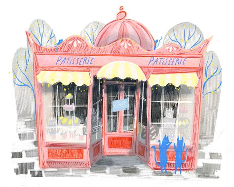 Illustration created using ink, gouache and Procreate Patisserie Illustration, Figure Drawings, Project Work, French Bakery, Bakery Packaging, Anime Room, House Illustration, Sketchbook Ideas, Cat Party