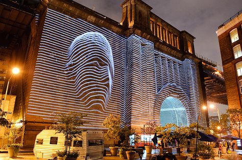 Cool Projection Mapping from the DUMBO Festival. Video Mapping Projection, Project Mapping, 3d Projection Mapping, 3d Projection, 3d Mapping, New Media Art, Projection Mapping, 3d Video, Horizontal Lines