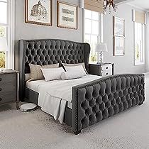 Headboard Velvet, Headboard Grey, King Platform Bed Frame, Queen Platform Bed Frame, Velvet Upholstered Bed, King Platform Bed, Wingback Headboard, Upholstered Panel Bed, Queen Platform Bed