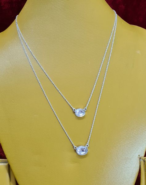 92.5 silver double chain with attached stone pandent Step Chain, 2 Step, Double Chain, Pure Silver, Silver Chain, Diamond Necklace, Silver Necklace, Pure Products, Sterling Silver