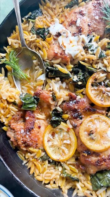 Tieghan Gerard on Instagram: "One Skillet Lemon Butter Dijon Chicken and Orzo with Feta Sauce. Ohh this is just GOOD food. It’s all about the lemony, buttered orzo. It’s saucy, garlicky and perfect. But the feta sauce completes to all. Totally delicious. And eassyyyy. 3 tablespoons extra virgin olive oil 2 tablespoons Dijon mustard 4 cloves garlic, chopped 2 small shallots, chopped 2 tablespoons chopped fresh rosemary 1 teaspoon smoked paprika kosher salt and black pepper 2 pounds boneless chi Lemon Butter Dijon Chicken, Chicken Recopes, Orzo With Feta, Feta Sauce, Chicken And Orzo, Tieghan Gerard, Half Baked Harvest Recipes, Dijon Chicken, Delicious Meal Prep