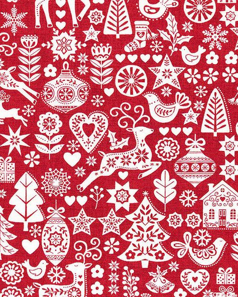 Andover Fabrics Scandi 2023 - Scandinavian Christmas - Cardinal Red Red And White Scandinavian Christmas, Scandinavian Christmas Wallpaper, Scandinavian Christmas Pattern, German Folk, Christmas Rustic, Christmas Gifts To Make, Sophisticated Art, Scandinavian Pattern, Christmas Cardinals