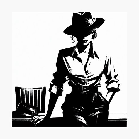 Get my art printed on awesome products. Support me at Redbubble #RBandME: https://www.redbubble.com/i/photographic-print/Noir-Crime-Black-and-White-Woman-by-RESToRAPTOR/157688041.6Q0TX?asc=u Noir Art Style, Noir Aesthetic Women, Female Spy Art, Female Detective Art, Noir Comic Art, Black And White Comic Art, Mafia Woman, Detective Noir, Noir Aesthetic