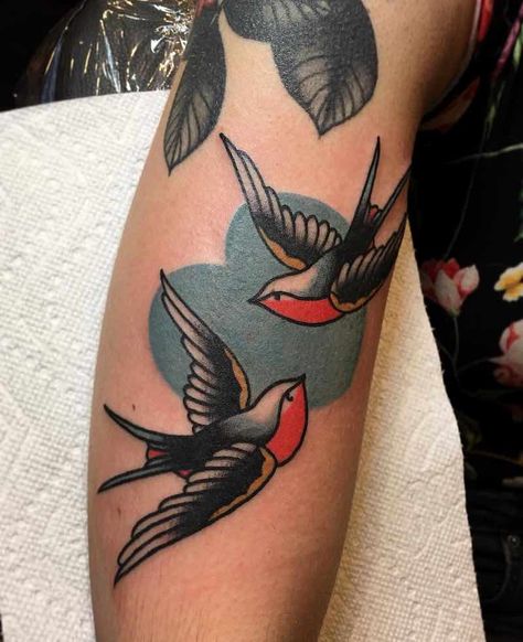 Swallow Tattoo by Cassie Lynn O Neal Traditional Swallow Tattoo, Swallow Tattoos, Sparrow Tattoo Design, Swallow Tattoo Design, Swallow Bird Tattoos, Vogel Tattoo, Sparrow Tattoo, Swallow Tattoo, Traditional Tattoo Sleeve