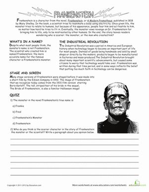 Halloween Fifth Grade Comprehension Worksheets: All About Frankenstein Halloween Reading Activity, Halloween Worksheets Free, Halloween Reading Comprehension, Halloween Lesson, English Education, Halloween Reading, The Legend Of Sleepy Hollow, 6th Grade Reading, Halloween Worksheets