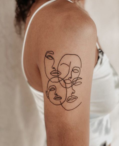 Tattoo, ink, design, imitate, tatuaje, tinta, faces Double Face Tattoo Design, Many Faces Tattoo, Three Faces Tattoo, Connecting Tattoos, Face Peel, Contour Drawing, Face Lines, Line Art Tattoos, Face Tattoos