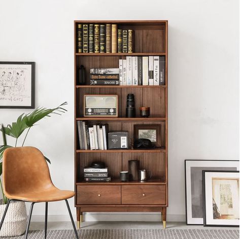 Cozy Bookcase, Walnut Bookshelf, Brown Bookcase, Oak Display Cabinet, Partition Designs, Wooden Bookshelf, Display Bookcase, Tall Bookcase, Activity Room