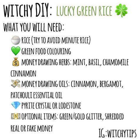 Here’s a DIY on how to make the traditional hoodoo lucky green rice! It can be used in any money, prosperity, abundance and good luck… Luck Rituals, Money Rice, Money Spells Magic, Wicca Recipes, Goddess Magick, Good Luck Spells, Green Rice, Best Way To Make Money, Luck Spells