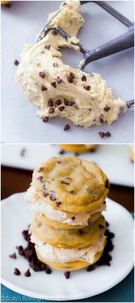 Cookies And Ice Cream, Chocolate Chip Cookie Dough Ice Cream, Cookie Dough Frosting, Ice Cream Sandwiches Recipe, Cookie Dough Ice Cream, Soft Chocolate Chip Cookies, Desserts Vegan, Ice Cream Sandwiches, Awesome Food