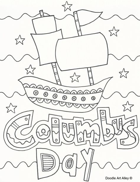 Happy Columbus Day, Celebration Images, Spring Coloring Pages, Fall Preschool, Daycare Activities, Columbus Day, Cat Coloring Page, Free Printable Worksheets, Holiday Colors