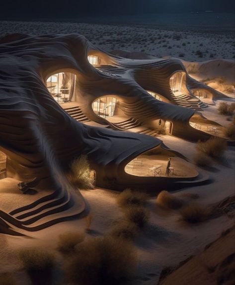 Organic Shaped Buildings, Arid Architecture, Sand Structure, Rock Architecture, Alien Architecture, Mud Architecture, Sand House, Minimalist Luxury, Architecture Design Sketch