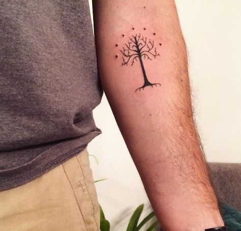 Gondor Tree Tattoo, White Tree Of Gondor Tattoo, Rivendell Tattoo, Gondor Tattoo, Lotr Sleeve, Tree Of Gondor Tattoo, Hobbit Tattoo, Tolkien Tattoo, White Tree Of Gondor