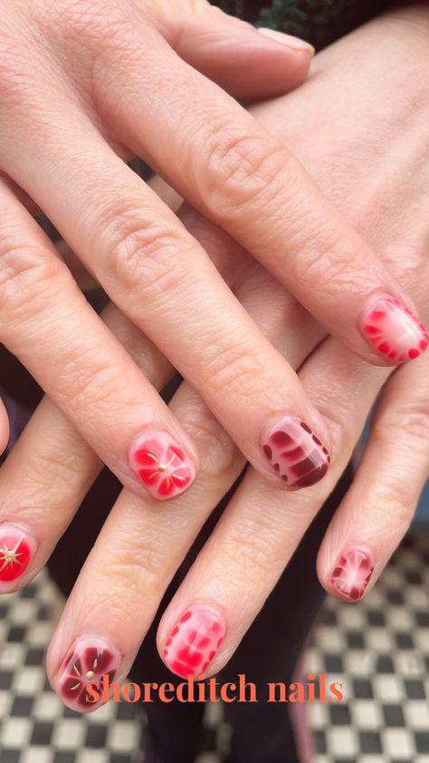 Red abstract snake and floral nail art Abstract Snake, Floral Snake, Snake Red, Floral Nail, Floral Nail Art, Nail Art Inspo, Red Abstract, Floral Nails, Art Inspo